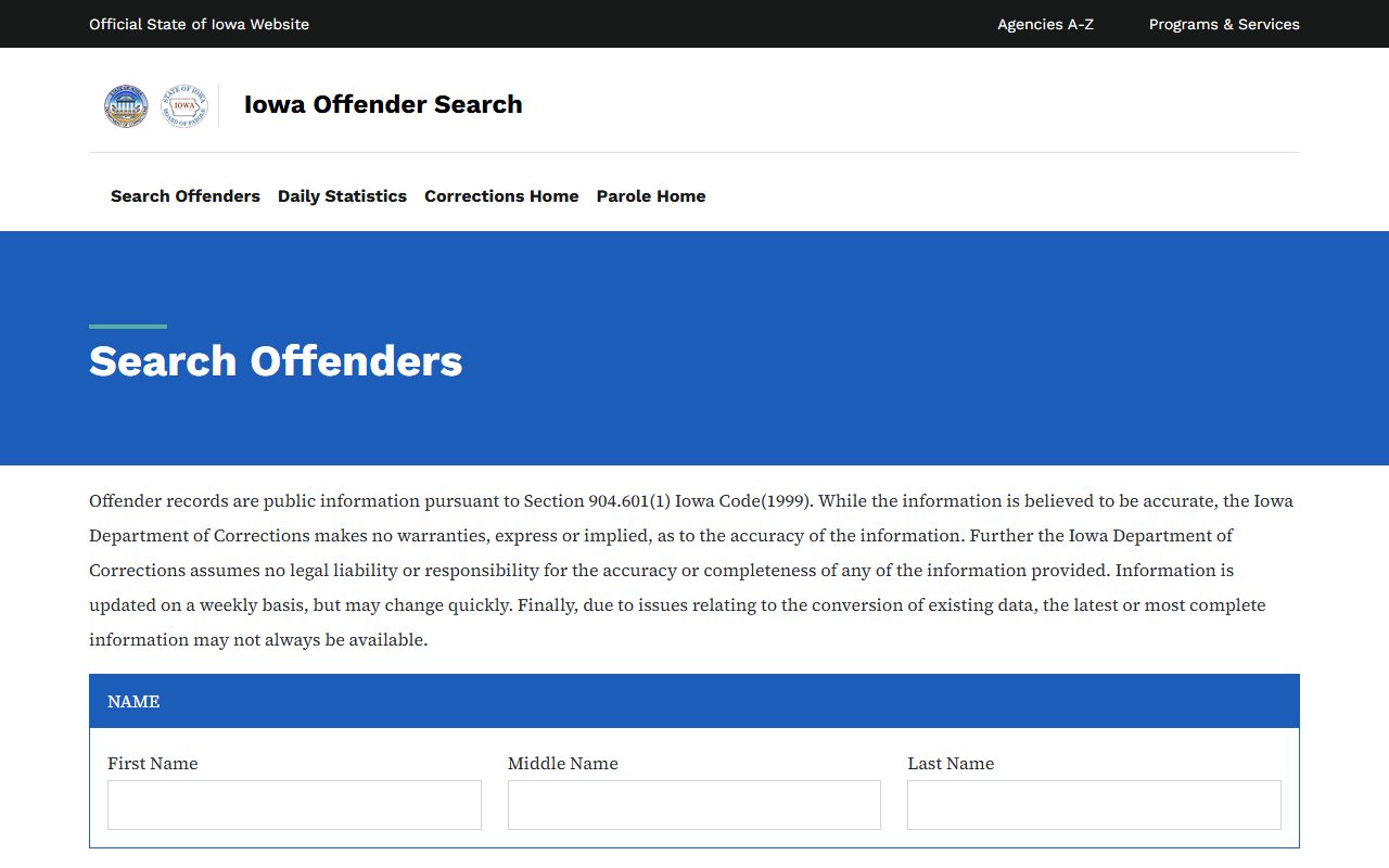 Iowa DOC offender search for Sioux County inmate population records